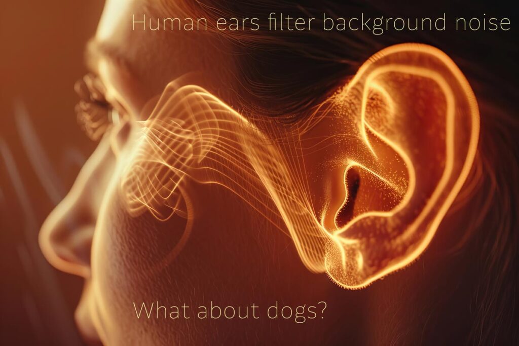 Humans hear frequencies from 20 Hz to 20.000 Hz and have the unique ability to “filter” background noise, allowing them to focus on important sounds, like conversations, even in noisy environments. What about dogs' hearing?